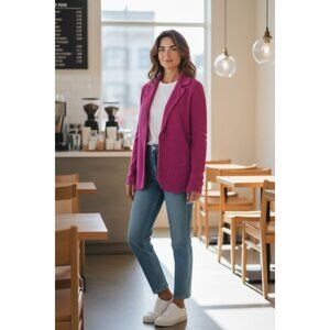 Neiman Marcus 100% Cashmere Blazer Sweater Jacket Women’s L Purple Magenta